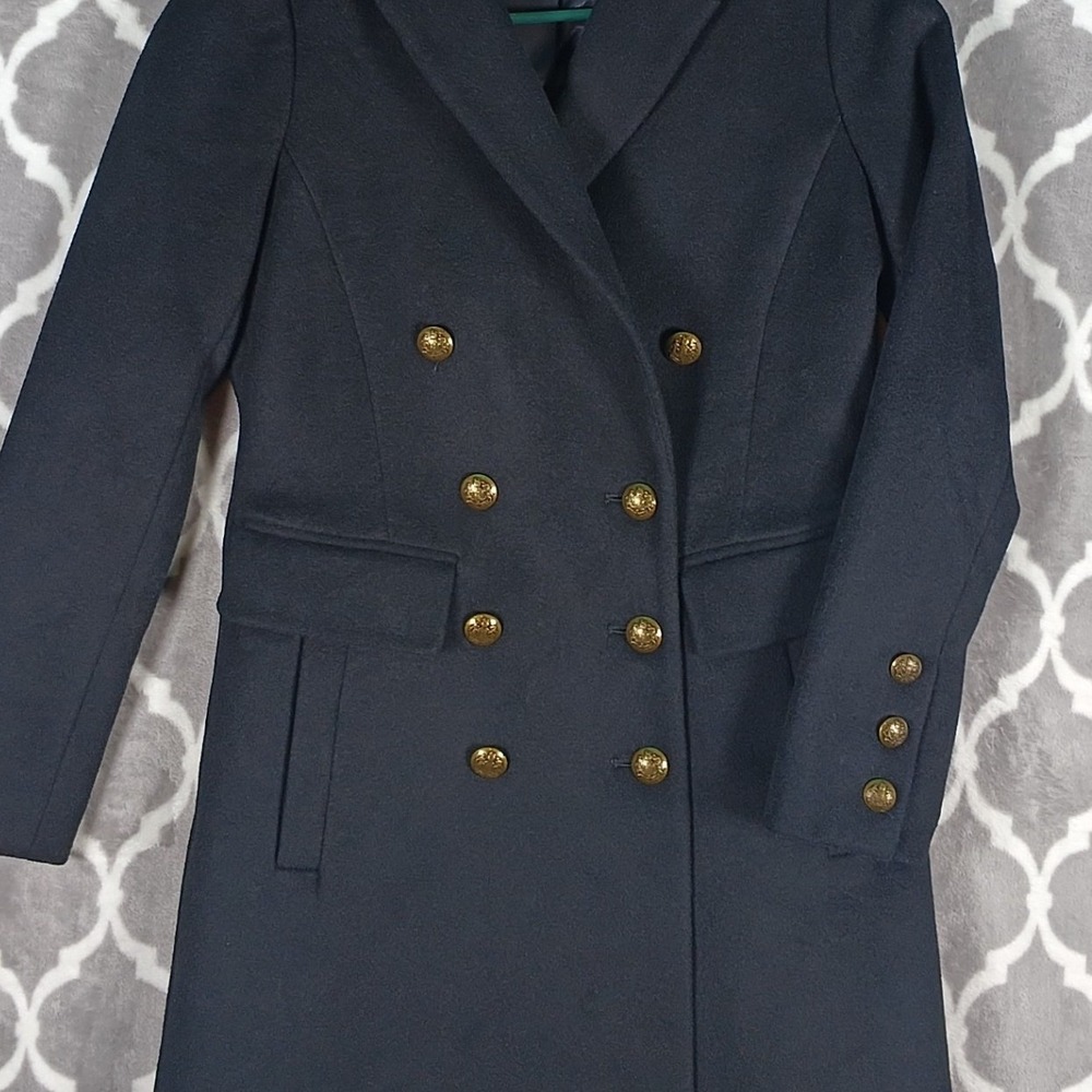 Lauren Ralph Lauren Trench Coat Women Size 0 Black Wool Blend Double Breasted - Picture 11 of 13